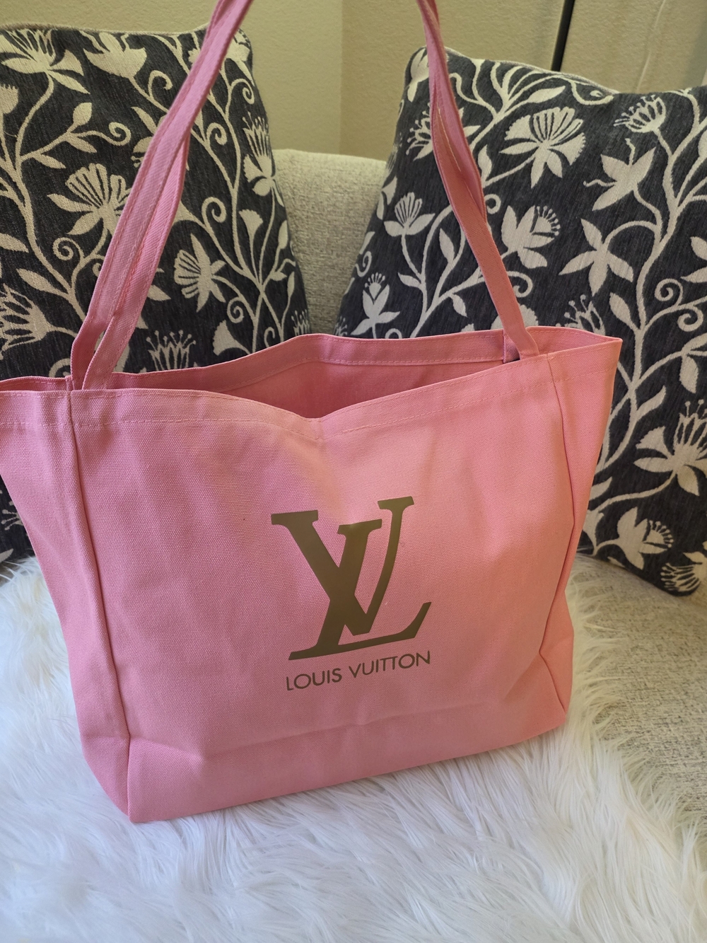Pink Canvas Tote Bag With Slim Handles